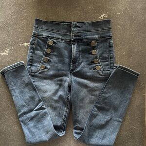 Express Women's High-Waisted Blue Jeans. Denim ankle jegging super high rise 0s